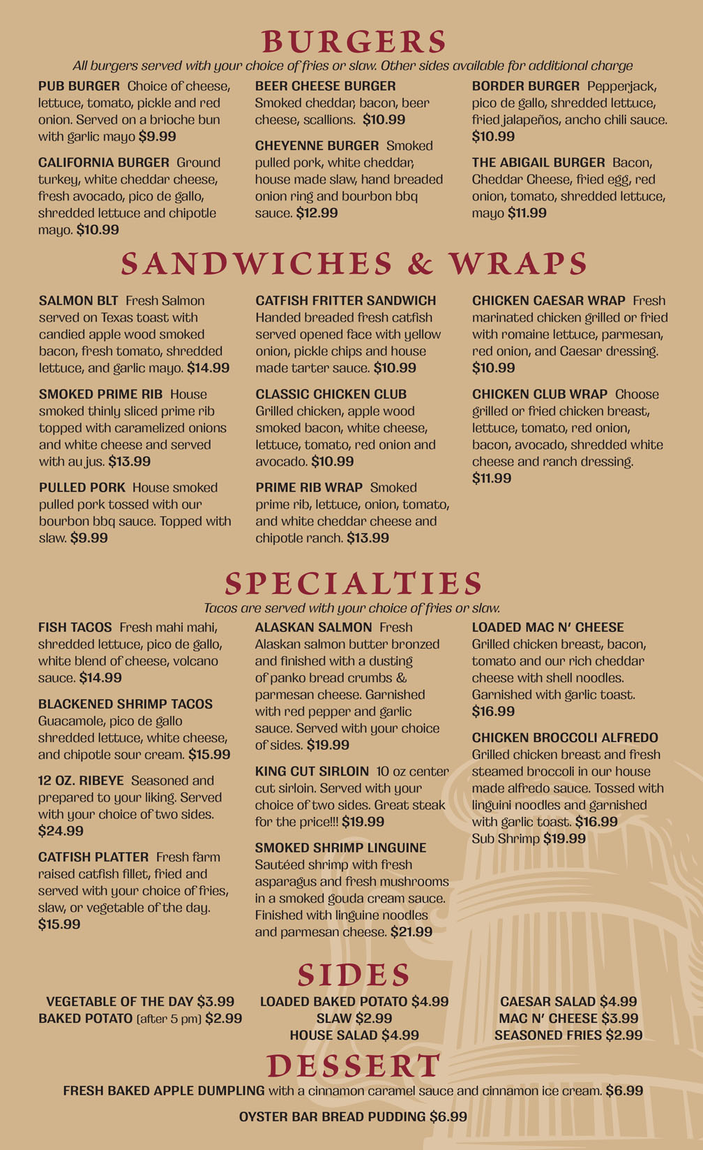 Menu Abigail S Tap Room 217 East Main Street Grafton